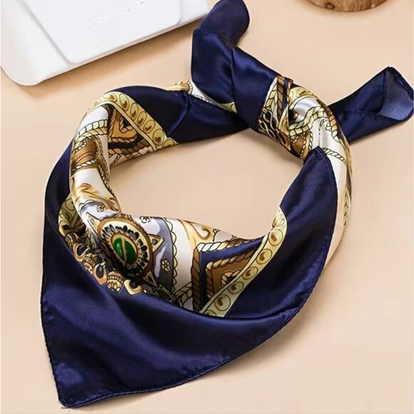Silky Navy Satin Fashion Square Scarf Breathable Silky Scarf 23.6 inch… - Picture 1 of 6